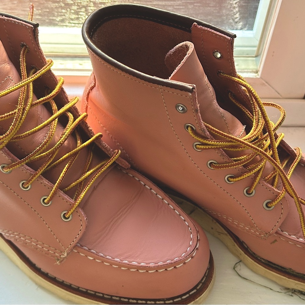 RED WING SHOES Pink Rose Boundary Leather Boots Moc Toe 3387 Size 7.5